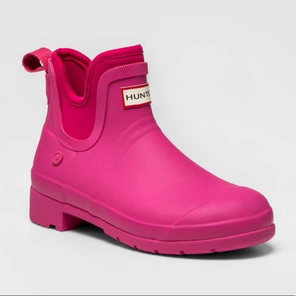 pink ankle rain boots